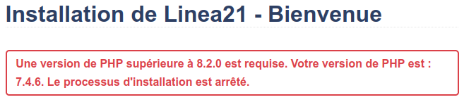 avertissement lié à la version de PHP